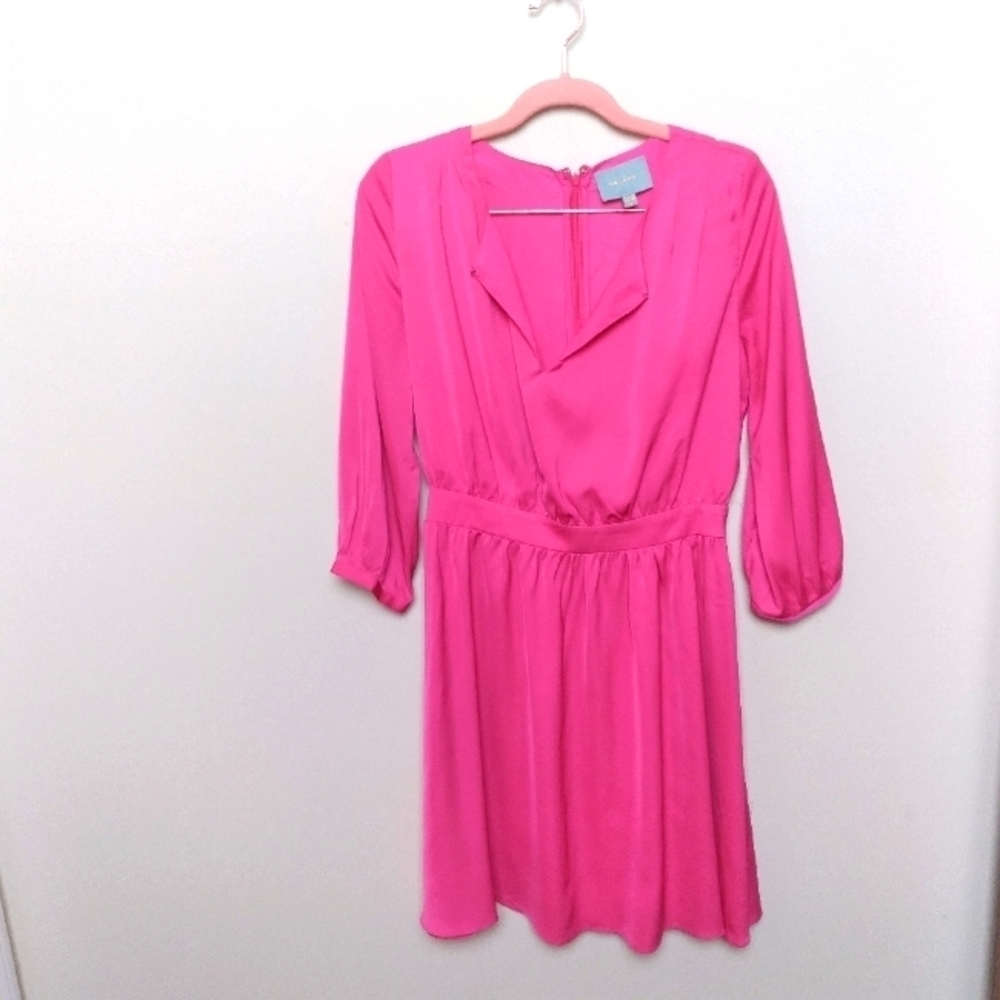 Skies Are Blue Hot Pink Silky Three Quarter Sleeve Mini Dress Size Small